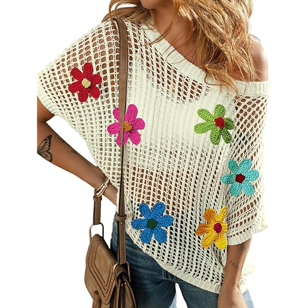 Urchics Womens Crochet Tops Flower Hollow Out Cover Up Short